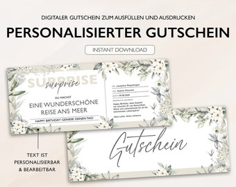 Personalisierter Gutschein PDF Download | Gutschein Zum Ausdrucken Und Zum Ausfüllen Gutscheinkarte Bearbeitbare Gutscheine Zum Verschenken