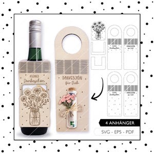 Laserdatei Flaschenanhänger Dankeschön SVG EPS PDF Geldgeschenk Blumen Geschenkverpackung Gutschein Laser Cut Digitaler Download 823