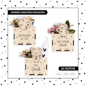 Laserdatei Geschenkbox SVG Körbchen Viel Glück Geschenkverpackung Geschenkkörbchen Laser Cut Digitaler Download 884