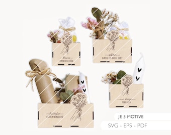Laser File Gift Box Birthday SVG Basket 4 Sizes Gift Packaging Laser Cut Digital Download 955