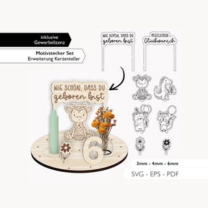 Laser file birthday plate motif plug SVG birthday candle plate set basic extension laser cut digital download 969