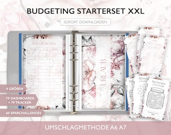 Starterset Budgetieren XXL STARTER SET - A6 A7 Umschlagmethode Budget Binder Download Challenges Budget Tracker Dashboards Deckblatt Pdf v31