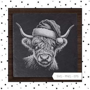 Lasergravur Highland Cow Weihnachten SVG EPS PNG Laserdatei Highland Cow Schild Schiefer Acryl Glas Laser Gravur Datei Digitaler Download