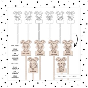 Laserdatei Ostern Topper SVG EPS DXF Vektor Osterhase Dekostecker Caketopper Deko Stecker Niedlicher Hase Laser Cut Digitaler Download v102