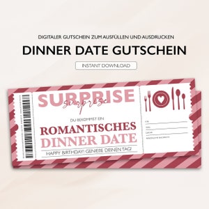 Gepersonaliseerde voucher Restaurant Diner Datum Ticket PDF Download Bewerkbare dinervouchers om af te drukken en in te vullen