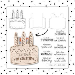 Archivo láser dinero regalo pastel pastel cumpleaños sobre SVG EPS DXF vale pastel de cumpleaños Corte láser Descarga digital v118