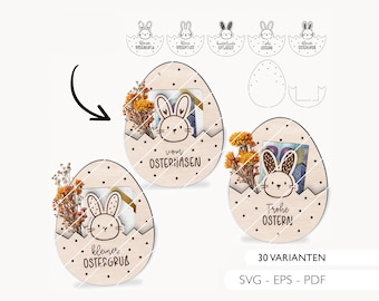Plik laserowy, wielkanocny prezent pieniężny SVG, uchwyt na pieniądze, karta podarunkowa z jajkiem wielkanocnym, wycinany laserowo, pobierany cyfrowo 974