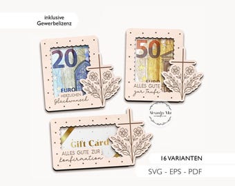 Archivo láser de regalo de dinero SVG para bautismo, confirmación, comunión, porta dinero, tarjeta de regalo, cupón, corte láser, descarga digital 995
