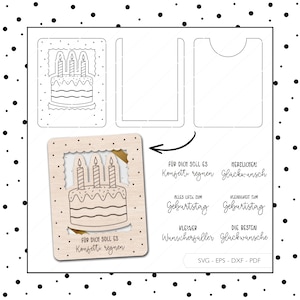 Laser file Money Gift Cake Birthday Envelope SVG EPS DXF Voucher Gift Card Cake Laser Cut Digital Download v124