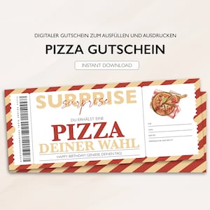 Bon personnalisé Pizza Ticket PDF Télécharger Restaurant Dîner Bons modifiables à imprimer et à remplir