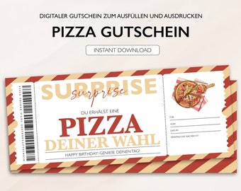 Personalisierter Gutschein Pizza Ticket PDF Download Restaurant Abendessen Bearbeitbare Gutscheine Zum Ausdrucken Und Zum Ausfüllen