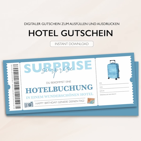 Personalisierter Gutschein Hotel Ticket PDF Download Hotel Reservierung Gutscheinkarte Bearbeitbare Gutscheine Zum Ausdrucken Zum Ausfüllen