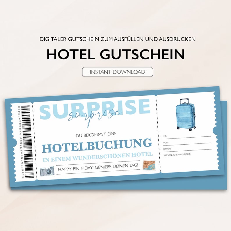 Personalisierter Gutschein Hotel Ticket PDF Download Hotel Reservierung Gutscheinkarte Bearbeitbare Gutscheine Zum Ausdrucken Zum Ausfüllen Bild 1