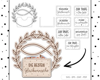 Laserdatei Taufe Geldgeschenk Kranz Umschlag SVG EPS DXF Gutschein Lasercut Geschenkkartenhalter Laser Cut Digitaler Download v107