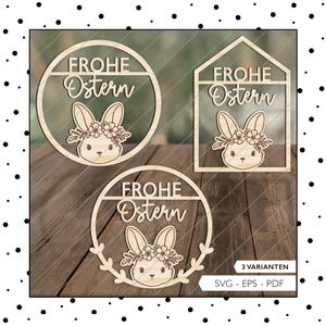 Fichier laser Joyeux Pâques porte signe lapin signe SVG EPS PDF porte anneau couronne coupe fichier traceur fichier Laser Cut Digital Download 908