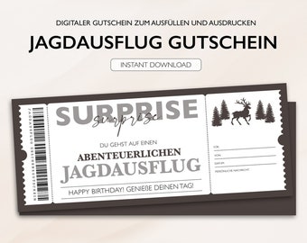 Personalisierter Gutschein Jagd Ticket PDF Download Jagdgutschein Ausflug Gutscheinkarte Bearbeitbare Gutscheine Zum Ausdrucken & Ausfüllen