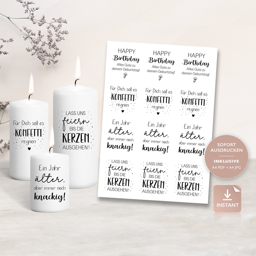 Kerzentattoos Geburtstag Sprüche PDF Vorlage Kerzen Wasserschiebefolie