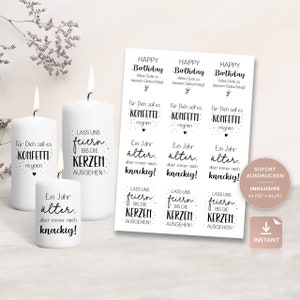 Candle tattoos birthday sayings | PDF template candles water slide film for block candles pillar candles | Decorating candles | For printing