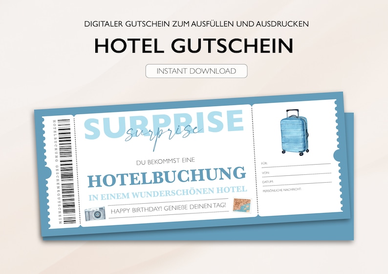 Personalisierter Gutschein Hotel Ticket PDF Download Hotel Reservierung Gutscheinkarte Bearbeitbare Gutscheine Zum Ausdrucken Zum Ausfüllen Bild 2