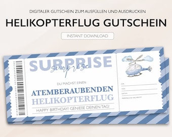 Personalisierter Gutschein Helikopter Ticket PDF Download Helikopter Flug Bearbeitbare Gutscheine Zum Ausdrucken Und Zum Ausfüllen