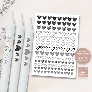 Tatuagens de velas, corações, motivos de coração | Modelo PDF para velas filme toboágua Eu presenteio velas | Decore velas | Para imprimir v3