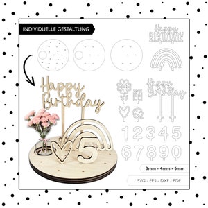 Laser file Birthday Plate SVG EPS DXF Birthday Rainbow Candle Plate Laser Cut Digital Download v266