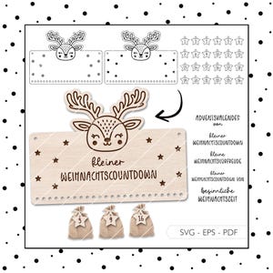 Laserdatei Adventskalender SVG EPS PDF Vektor Weihnachten Advent Rentier Adventskalender Zahlen Laser Cut Digitaler Download v556
