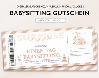 Personalisierter Gutschein Babysitting Ticket Boho PDF Download Kinderbetreuung Bearbeitbare Gutscheine Zum Ausdrucken Druckbarer Gutschein