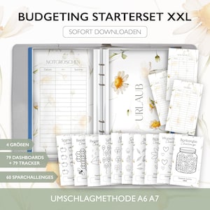 Starterset Budgetieren XXL STARTER SET - A6 A7 Umschlagmethode Budget Binder Download Challenges Budget Tracker Dashboards Deckblatt Pdf v47