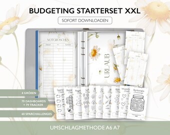 Starterset Budgetieren XXL STARTER SET - A6 A7 Umschlagmethode Budget Binder Download Challenges Budget Tracker Dashboards Deckblatt Pdf v47