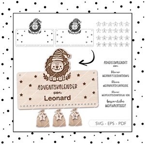 Laserdatei Adventskalender SVG EPS PDF Vektor Weihnachten Advent Löwe Adventskalender Zahlen Laser Cut Digitaler Download v570
