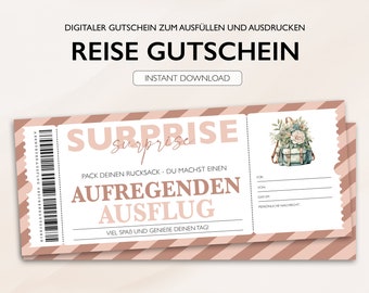 Personalisierter Gutschein Reise Ticket PDF Download Ausflug Reise Gutscheinkarte Bearbeitbare Gutscheine Zum Ausdrucken Zum Ausfüllen