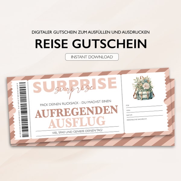 Personalisierter Gutschein Reise Ticket PDF Download Ausflug Reise Gutscheinkarte Bearbeitbare Gutscheine Zum Ausdrucken Zum Ausfüllen