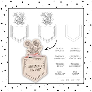 Laserdatei Geldgeschenk Umschlag Taschengeld Blumen SVG EPS DXF Vektor Blumenstrauß Laser Cut Digitaler Download v96