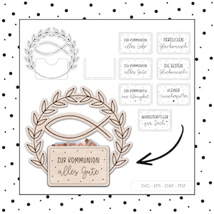 Fichier laser Communion Argent Cadeau Couronne Enveloppe SVG EPS DXF Bon Lasercut Gift Card Holder Laser Cut Digital Download v109