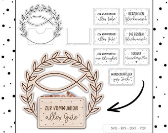 Laser file Communion Money Gift Wreath Envelope SVG EPS DXF Voucher Lasercut Gift Card Holder Laser Cut Digital Download v109