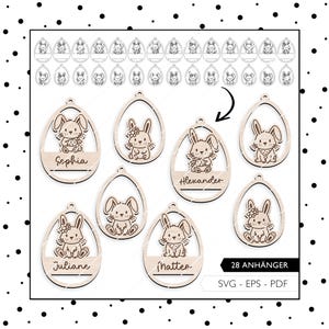 Etiqueta de regalo de conejo de Pascua con archivo láser SVG EPS PDF Etiqueta de regalo de Pascua Canasta de Pascua Corte láser Descarga digital 916