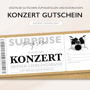 Personalisierter Gutschein Konzert Ticket PDF Download Konzertgutschein Gutscheinkarte Bearbeitbare Gutscheine Zum Ausdrucken Zum Ausfüllen zdjęcie 2