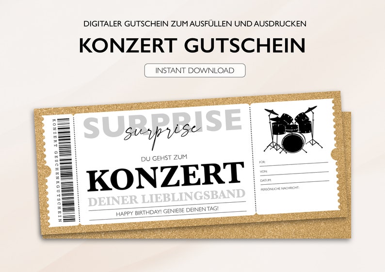 Personalisierter Gutschein Konzert Ticket PDF Download Konzertgutschein Gutscheinkarte Bearbeitbare Gutscheine Zum Ausdrucken Zum Ausfüllen zdjęcie 2