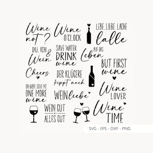 Plotterdatei Wein SVG Eps DXF PNG | Weinliebe Schriftzug Sprüche Clipart Plotterdateien Deutsch Laser Cut Laserdatei Digitaler Download v56