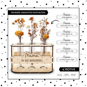 Laserdatei Muttertag SVG Blumenhalter Mama Geschenkidee Reagenzglashalter Laser Cut Inkl. Gewerbelizenz 919