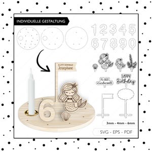 Fichier laser Plaque d’anniversaire SVG PDF EPS Anniversaire Sirène Bougie Plaque Laser Cut Fichier Téléchargement numérique v566