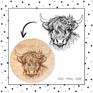 Laserbestand Highland Cow SVG DXF PNG Lasergravure Schotse Highland Cattle Gift Highland Cow Sign Lasergravure Bestand downloaden v532
