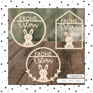 File laser Happy Easter porta segno coniglietto di Pasqua segno SVG EPS PDF porta anello corona file di taglio file plotter Laser Cut Digital Download 831