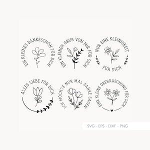 Plotterfil Presentinslagning SVG EPS DXF PNG Vektorplotterfiler Bokstäver Tyska blommor Cirkel Laserfil Presentordspråk v43