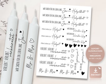 Candle tattoos wedding engagement | PDF template for candles water slide film I stick candles get married | Decorate candles | To print v2