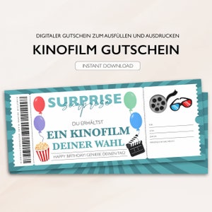 Personalisierter Gutschein Kino Ticket Geburtstag PDF Download Kinogutschein Gutscheinkarte Bearbeitbare Gutscheine Zum Ausdrucken Ausfüllen