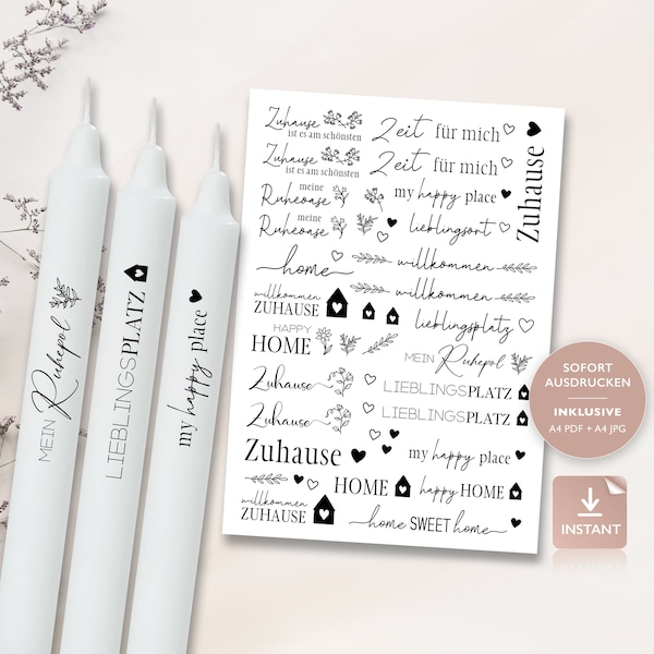 Candle Tattoos Home Home | PDF template for candles water slide film I home stick candles | Candle Decorating Gift | To print