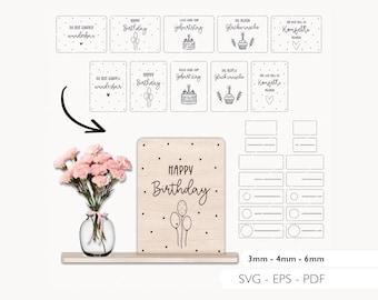 Laser file Birthday SVG EPS PDF Cards Congratulations Gift Card With Stand Laser Cut Digital Download 217