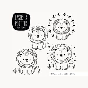 Plotter file lion SVG Eps DXF PNG | Digistamp cute lion laser file laser cut cutting file plotter digital download v170